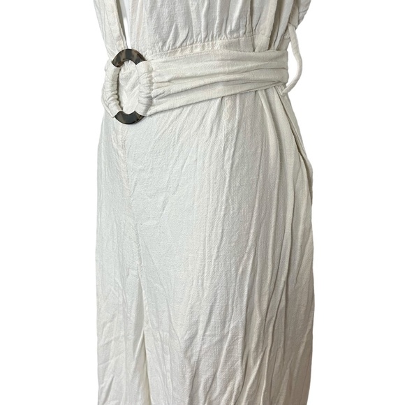 Asos Design Women's White Deep V-Neck Flax Jumpsuit Wide Leg Open Back Pants  8 - Picture 9 of 16